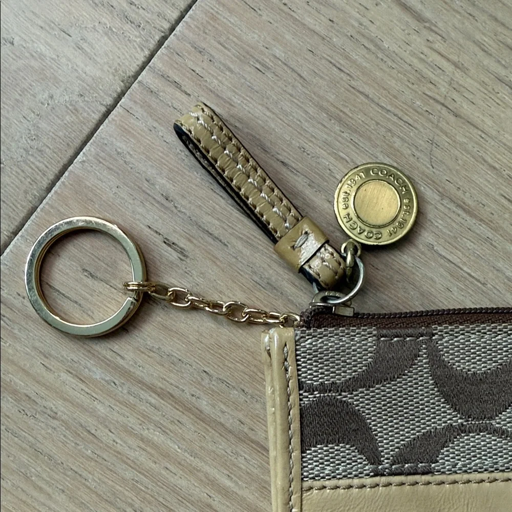 Coach Signature Brown and Tan Keychain Wallet - Picture 3 of 9